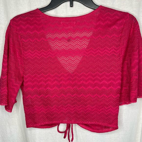 Lovers and Friends Pink Semi sheer Cinch Front Crop V-Neck‎ Shirt Size Small - Picture 4 of 7